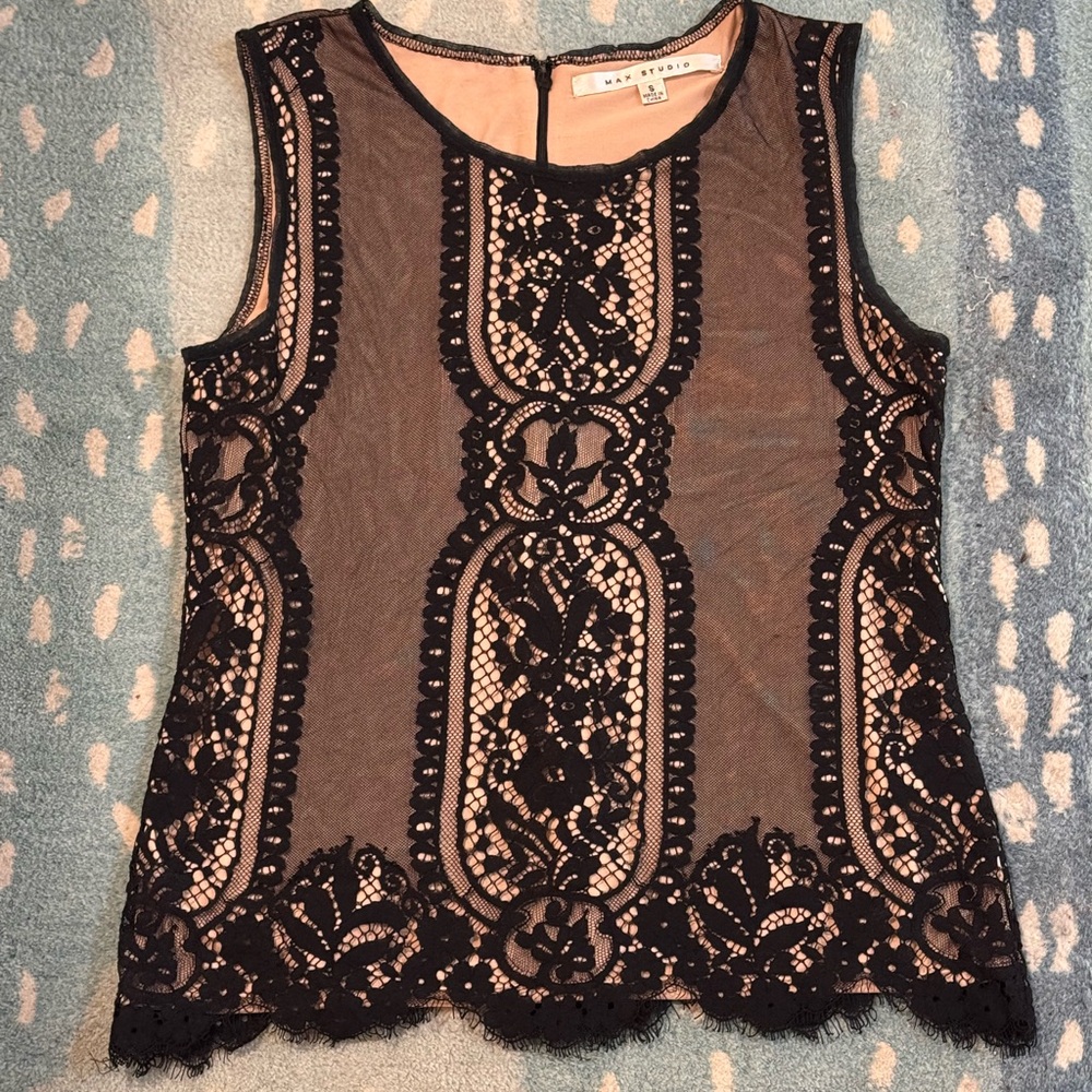 Max Studio Black Lace Overlay Sleeveless Blouse